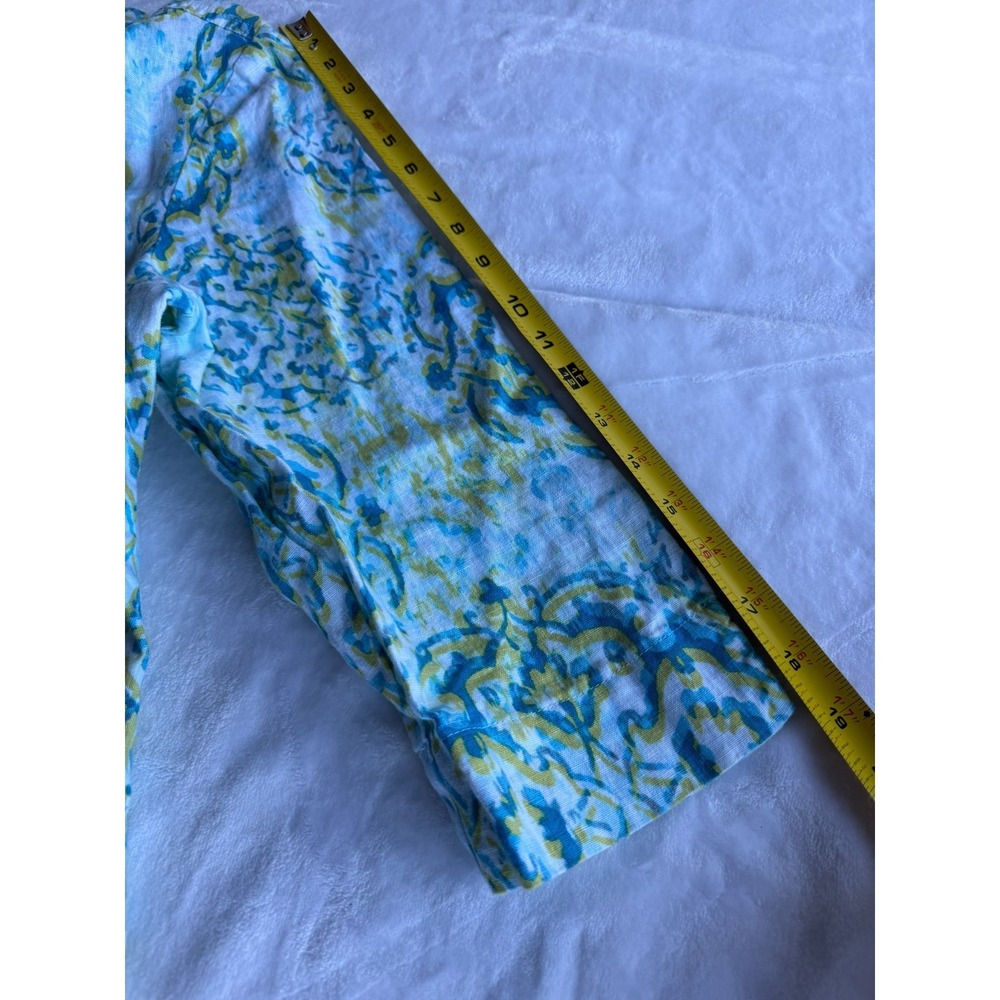 JM Collection Linen Button Up Womens Size 14 Blue Yellow Paisley Floral Coastal - Picture 7 of 11
